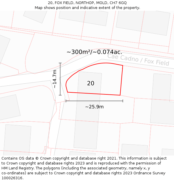 20, FOX FIELD, NORTHOP, MOLD, CH7 6GQ: Plot and title map