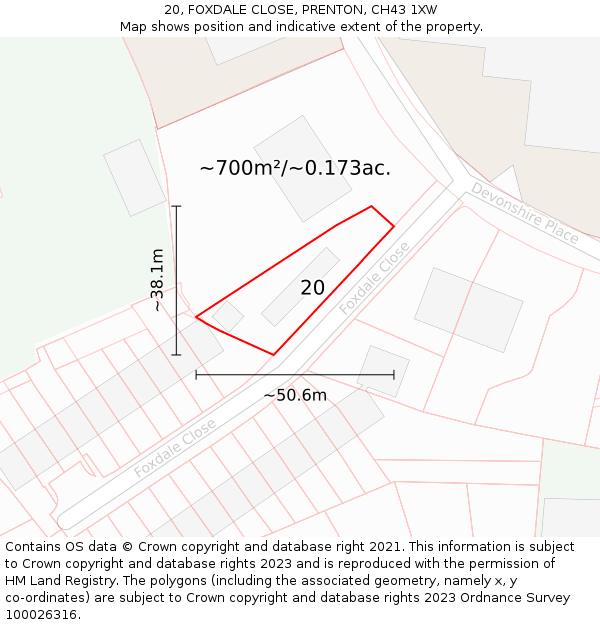 20, FOXDALE CLOSE, PRENTON, CH43 1XW: Plot and title map