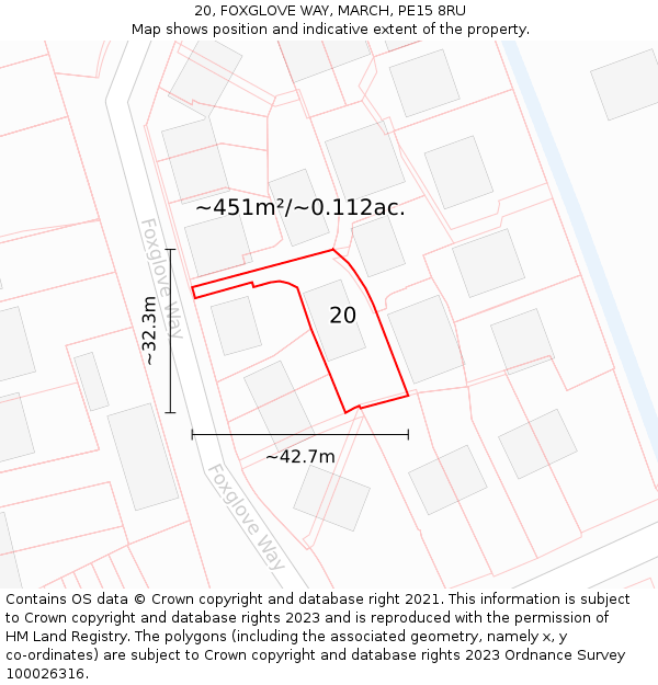 20, FOXGLOVE WAY, MARCH, PE15 8RU: Plot and title map