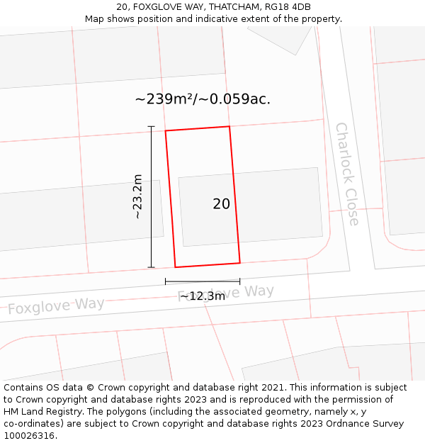 20, FOXGLOVE WAY, THATCHAM, RG18 4DB: Plot and title map