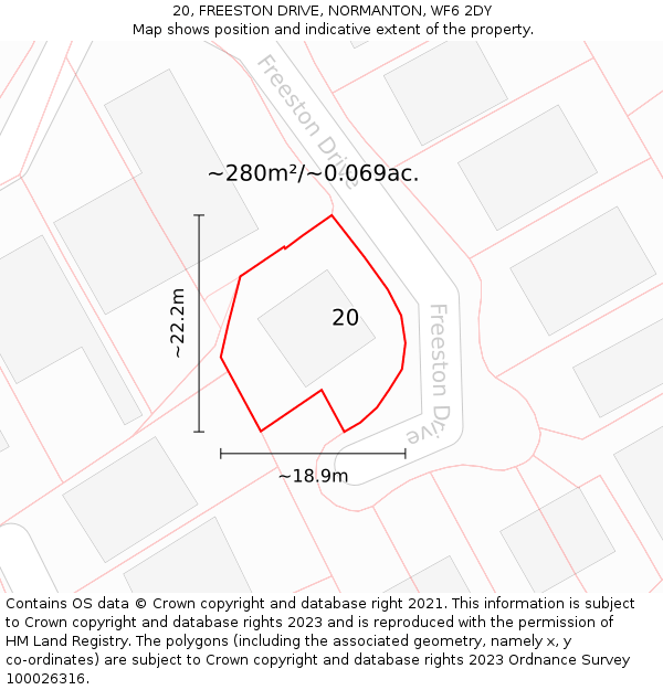 20, FREESTON DRIVE, NORMANTON, WF6 2DY: Plot and title map