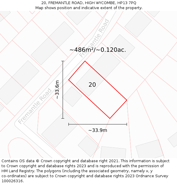 20, FREMANTLE ROAD, HIGH WYCOMBE, HP13 7PQ: Plot and title map