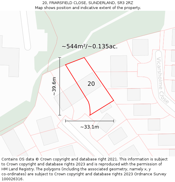 20, FRIARSFIELD CLOSE, SUNDERLAND, SR3 2RZ: Plot and title map