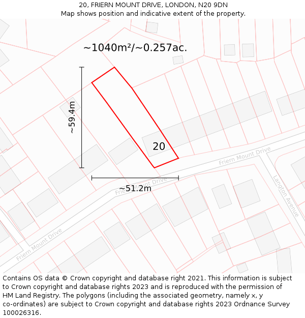 20, FRIERN MOUNT DRIVE, LONDON, N20 9DN: Plot and title map