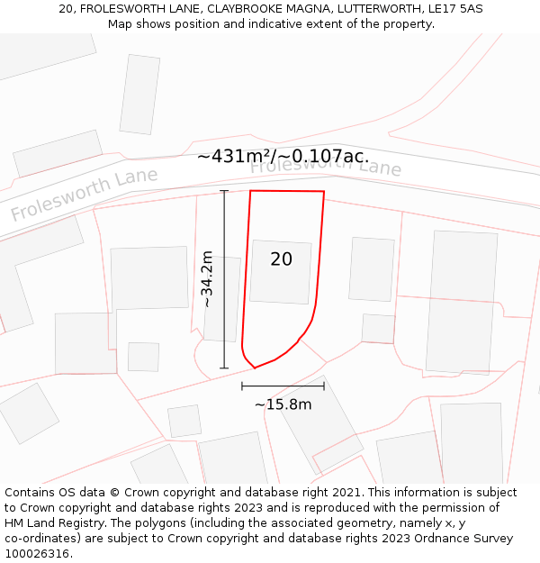 20, FROLESWORTH LANE, CLAYBROOKE MAGNA, LUTTERWORTH, LE17 5AS: Plot and title map