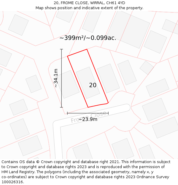 20, FROME CLOSE, WIRRAL, CH61 4YD: Plot and title map