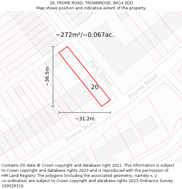 20, FROME ROAD, TROWBRIDGE, BA14 0DD: Plot and title map