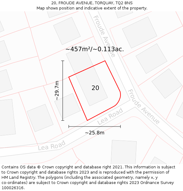 20, FROUDE AVENUE, TORQUAY, TQ2 8NS: Plot and title map