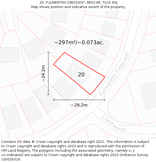 20, FULMERTON CRESCENT, REDCAR, TS10 4NJ: Plot and title map