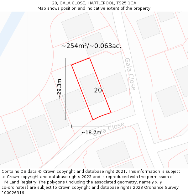 20, GALA CLOSE, HARTLEPOOL, TS25 1GA: Plot and title map