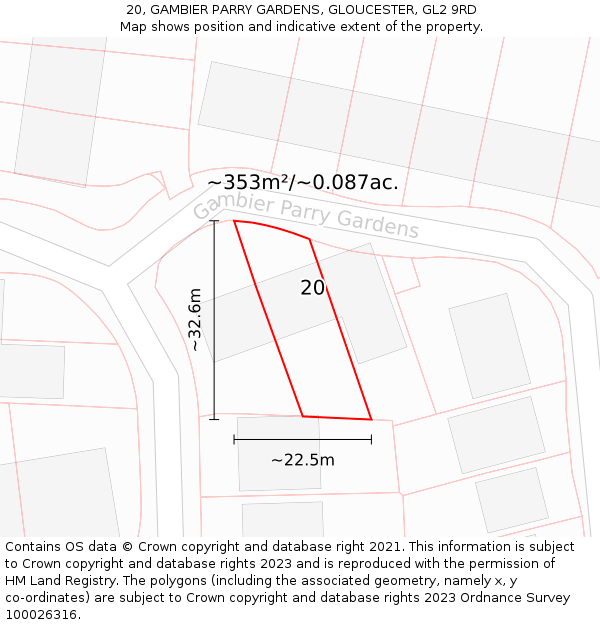 20, GAMBIER PARRY GARDENS, GLOUCESTER, GL2 9RD: Plot and title map