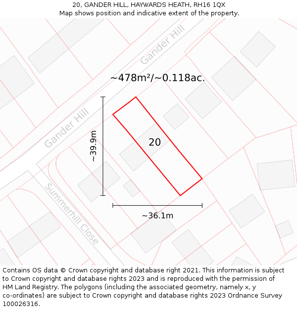 20, GANDER HILL, HAYWARDS HEATH, RH16 1QX: Plot and title map