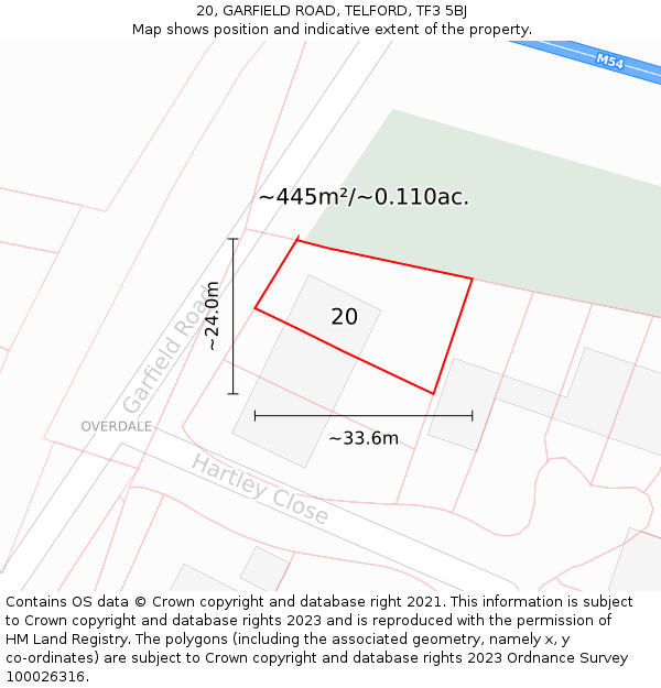 20, GARFIELD ROAD, TELFORD, TF3 5BJ: Plot and title map