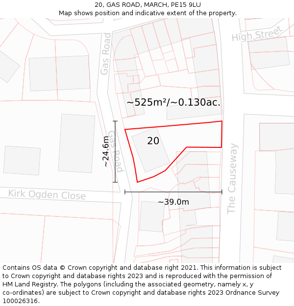 20, GAS ROAD, MARCH, PE15 9LU: Plot and title map