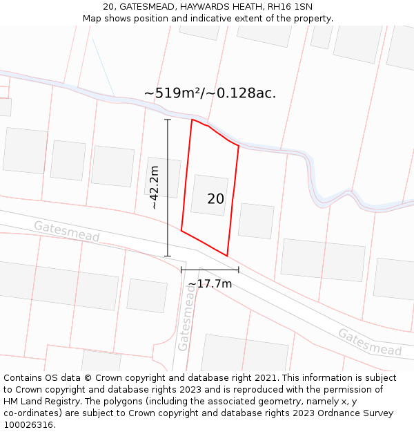 20, GATESMEAD, HAYWARDS HEATH, RH16 1SN: Plot and title map