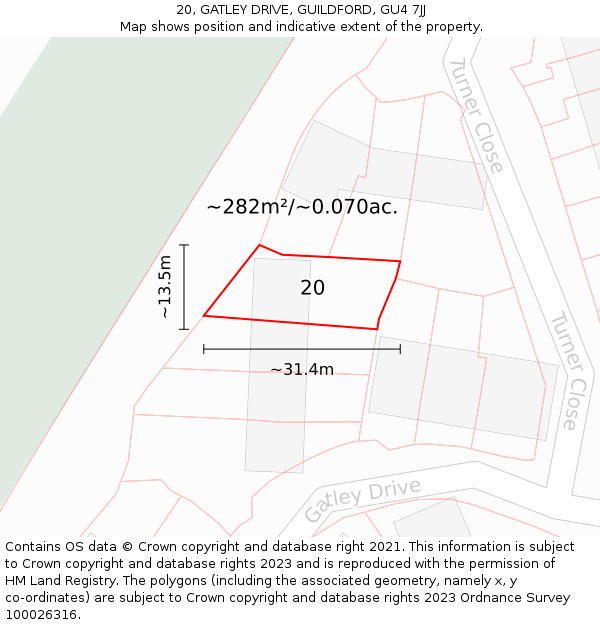 20, GATLEY DRIVE, GUILDFORD, GU4 7JJ: Plot and title map