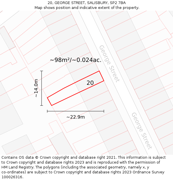 20, GEORGE STREET, SALISBURY, SP2 7BA: Plot and title map