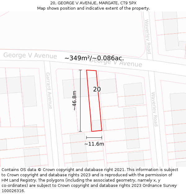 20, GEORGE V AVENUE, MARGATE, CT9 5PX: Plot and title map