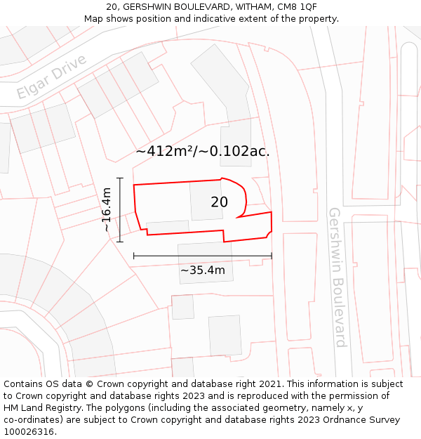 20, GERSHWIN BOULEVARD, WITHAM, CM8 1QF: Plot and title map