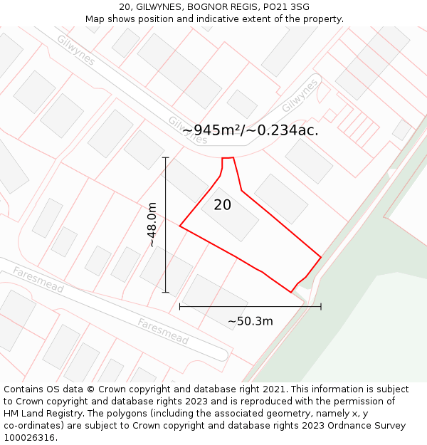 20, GILWYNES, BOGNOR REGIS, PO21 3SG: Plot and title map