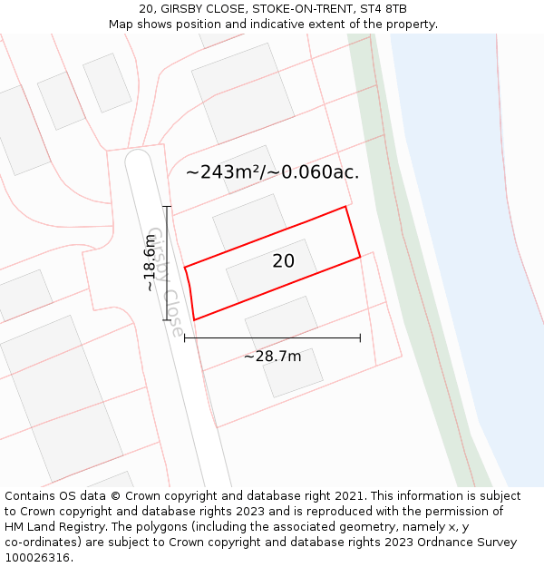 20, GIRSBY CLOSE, STOKE-ON-TRENT, ST4 8TB: Plot and title map