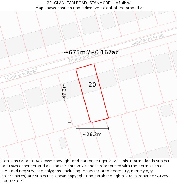 20, GLANLEAM ROAD, STANMORE, HA7 4NW: Plot and title map