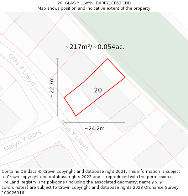 20, GLAS Y LLWYN, BARRY, CF63 1DD: Plot and title map
