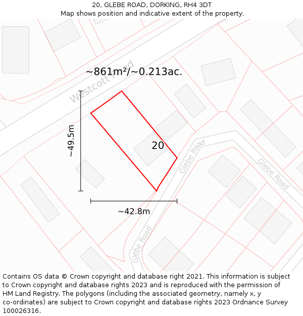 20, GLEBE ROAD, DORKING, RH4 3DT: Plot and title map