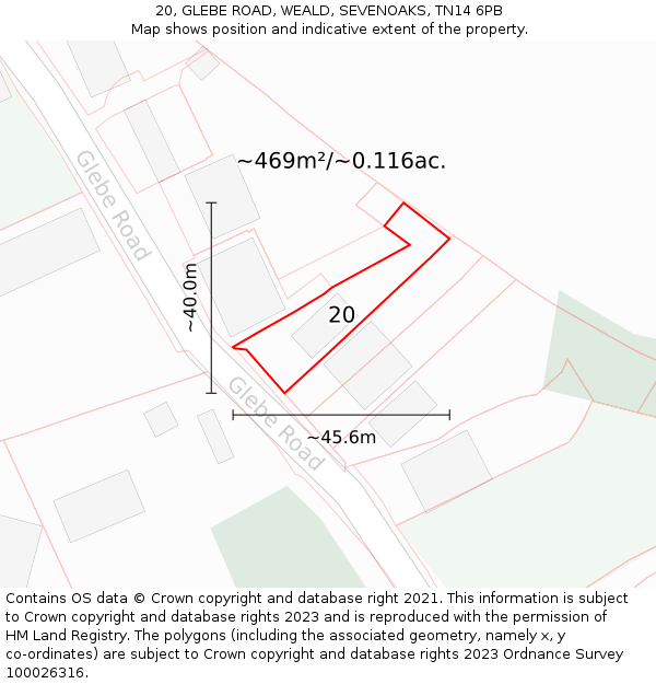 20, GLEBE ROAD, WEALD, SEVENOAKS, TN14 6PB: Plot and title map