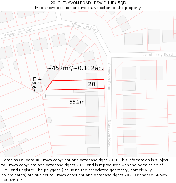 20, GLENAVON ROAD, IPSWICH, IP4 5QD: Plot and title map