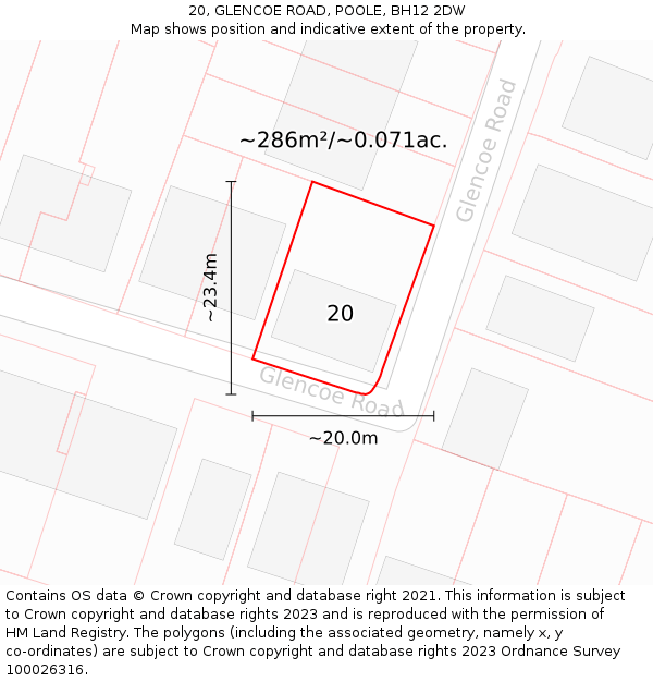 20, GLENCOE ROAD, POOLE, BH12 2DW: Plot and title map