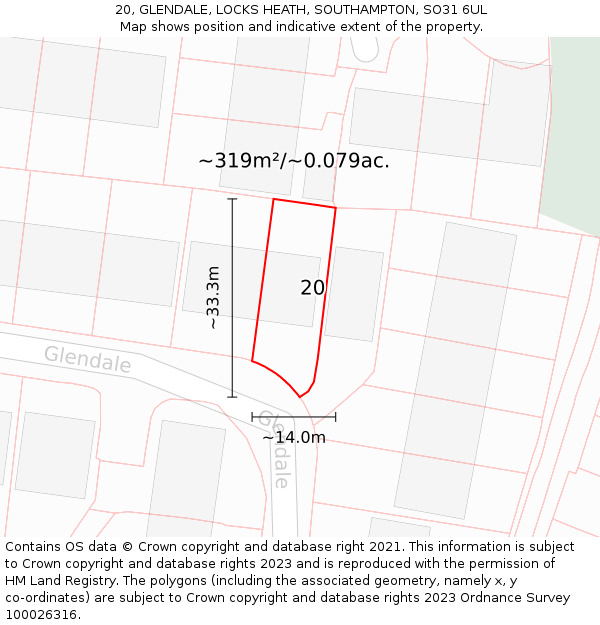 20, GLENDALE, LOCKS HEATH, SOUTHAMPTON, SO31 6UL: Plot and title map