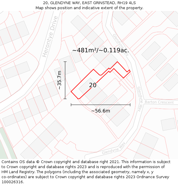 20, GLENDYNE WAY, EAST GRINSTEAD, RH19 4LS: Plot and title map