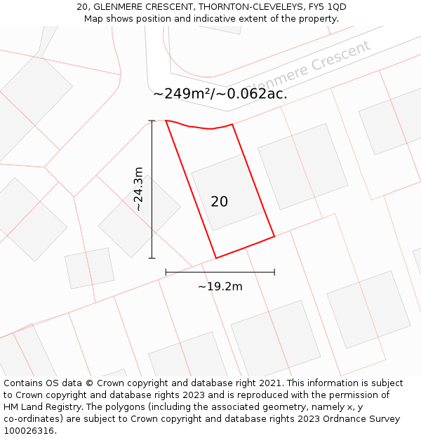 20, GLENMERE CRESCENT, THORNTON-CLEVELEYS, FY5 1QD: Plot and title map