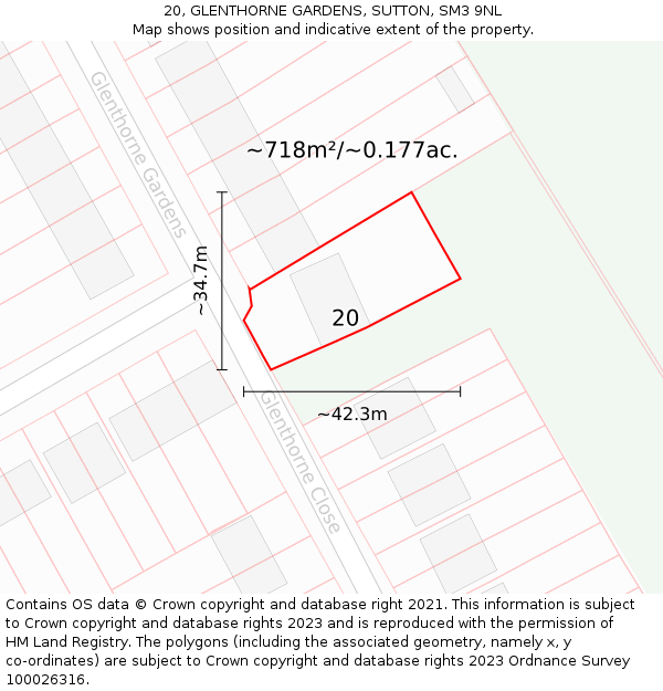 20, GLENTHORNE GARDENS, SUTTON, SM3 9NL: Plot and title map