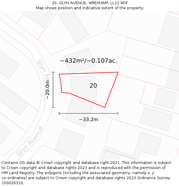 20, GLYN AVENUE, WREXHAM, LL12 8DF: Plot and title map
