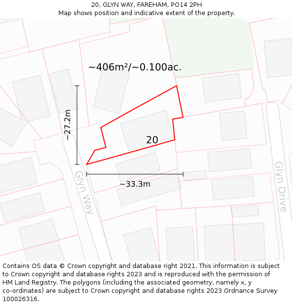20, GLYN WAY, FAREHAM, PO14 2PH: Plot and title map