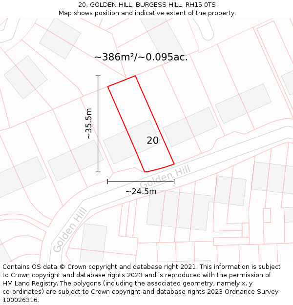 20, GOLDEN HILL, BURGESS HILL, RH15 0TS: Plot and title map