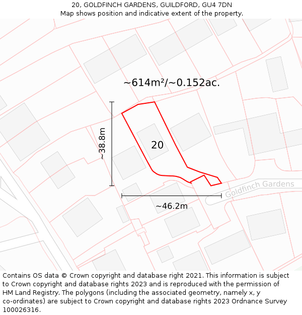 20, GOLDFINCH GARDENS, GUILDFORD, GU4 7DN: Plot and title map