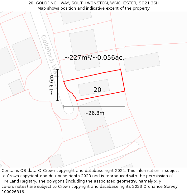 20, GOLDFINCH WAY, SOUTH WONSTON, WINCHESTER, SO21 3SH: Plot and title map