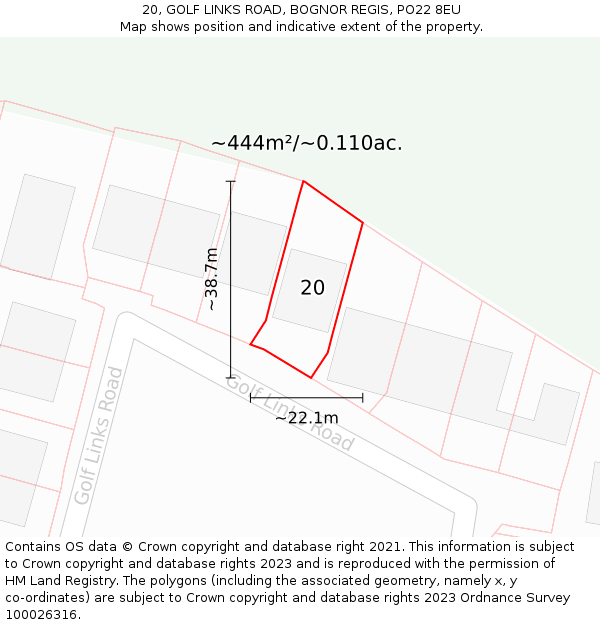 20, GOLF LINKS ROAD, BOGNOR REGIS, PO22 8EU: Plot and title map