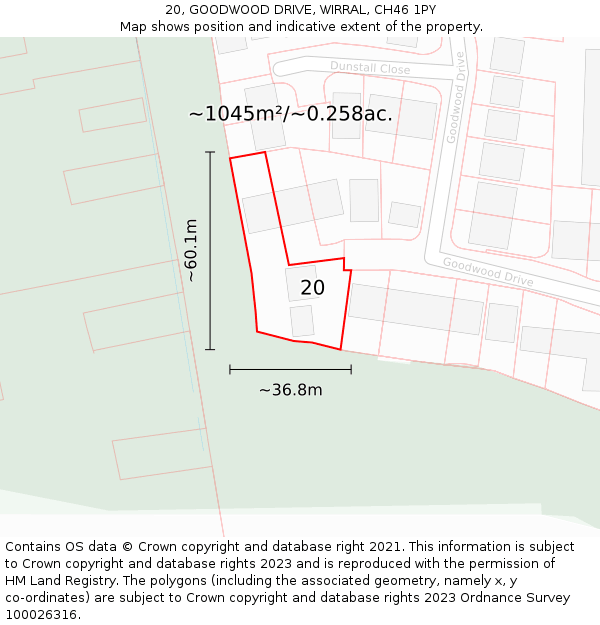 20, GOODWOOD DRIVE, WIRRAL, CH46 1PY: Plot and title map