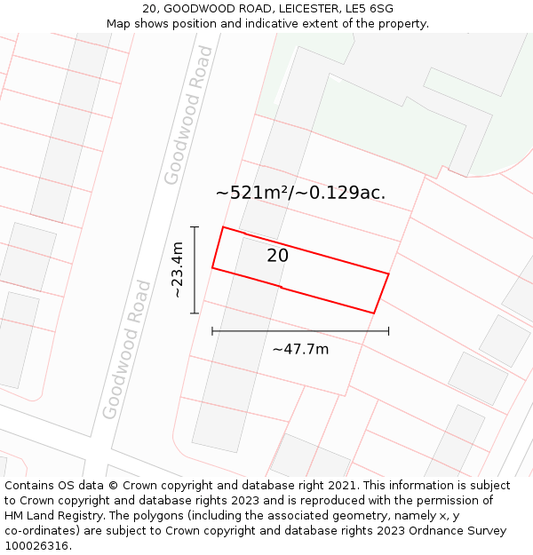 20, GOODWOOD ROAD, LEICESTER, LE5 6SG: Plot and title map
