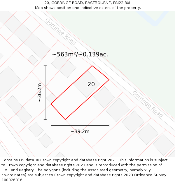 20, GORRINGE ROAD, EASTBOURNE, BN22 8XL: Plot and title map