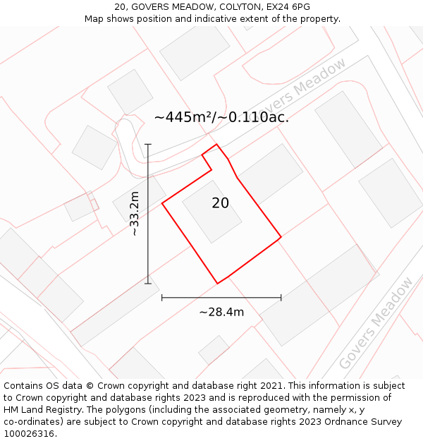 20, GOVERS MEADOW, COLYTON, EX24 6PG: Plot and title map