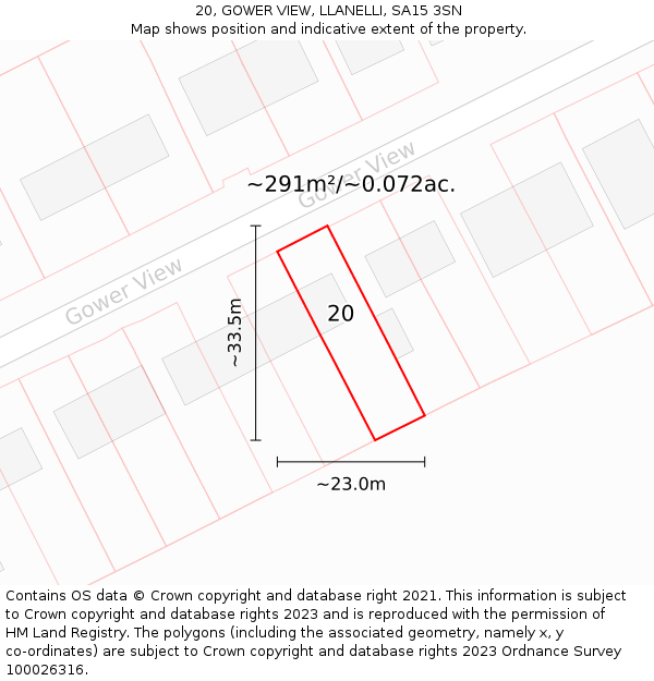 20, GOWER VIEW, LLANELLI, SA15 3SN: Plot and title map