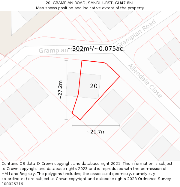 20, GRAMPIAN ROAD, SANDHURST, GU47 8NH: Plot and title map