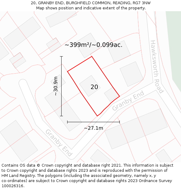 20, GRANBY END, BURGHFIELD COMMON, READING, RG7 3NW: Plot and title map