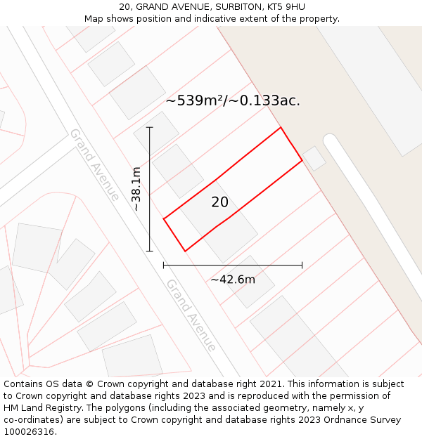 20, GRAND AVENUE, SURBITON, KT5 9HU: Plot and title map