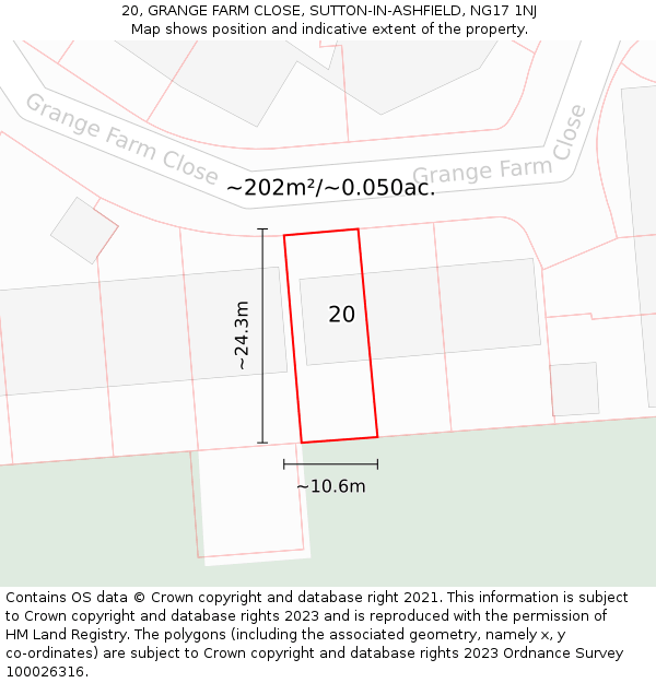 20, GRANGE FARM CLOSE, SUTTON-IN-ASHFIELD, NG17 1NJ: Plot and title map